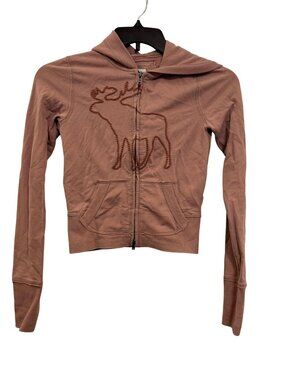 vintage Y2K Abercrombie & Fitch Womens size S pink Zip-Up Hoodie With Moose